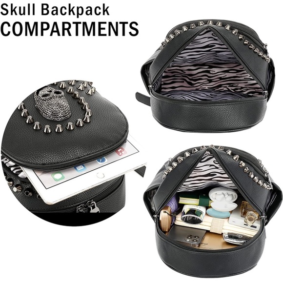 Studded Skull Bag for Women, Vegan Leather Punk Rock Rivet Backpack main image 5